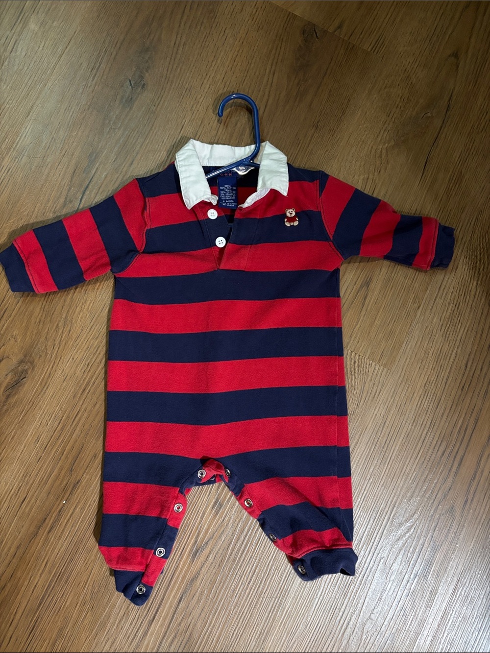 Striped Red & Navy Baby One-Piece with White Collar